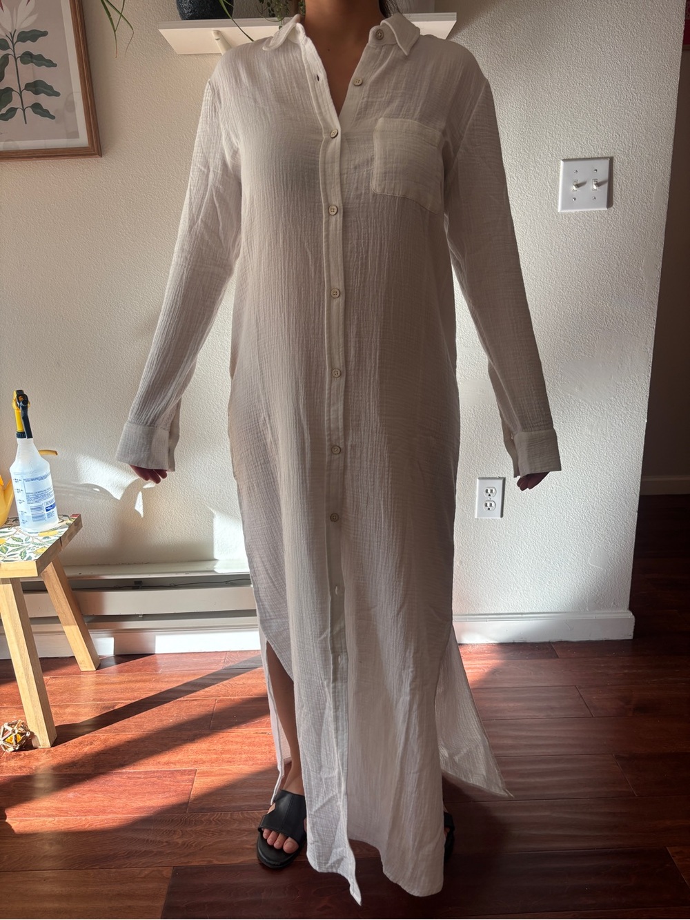 NWT - FAHERTY Lightweight Cream Button-Front Maxi Shirt Dress